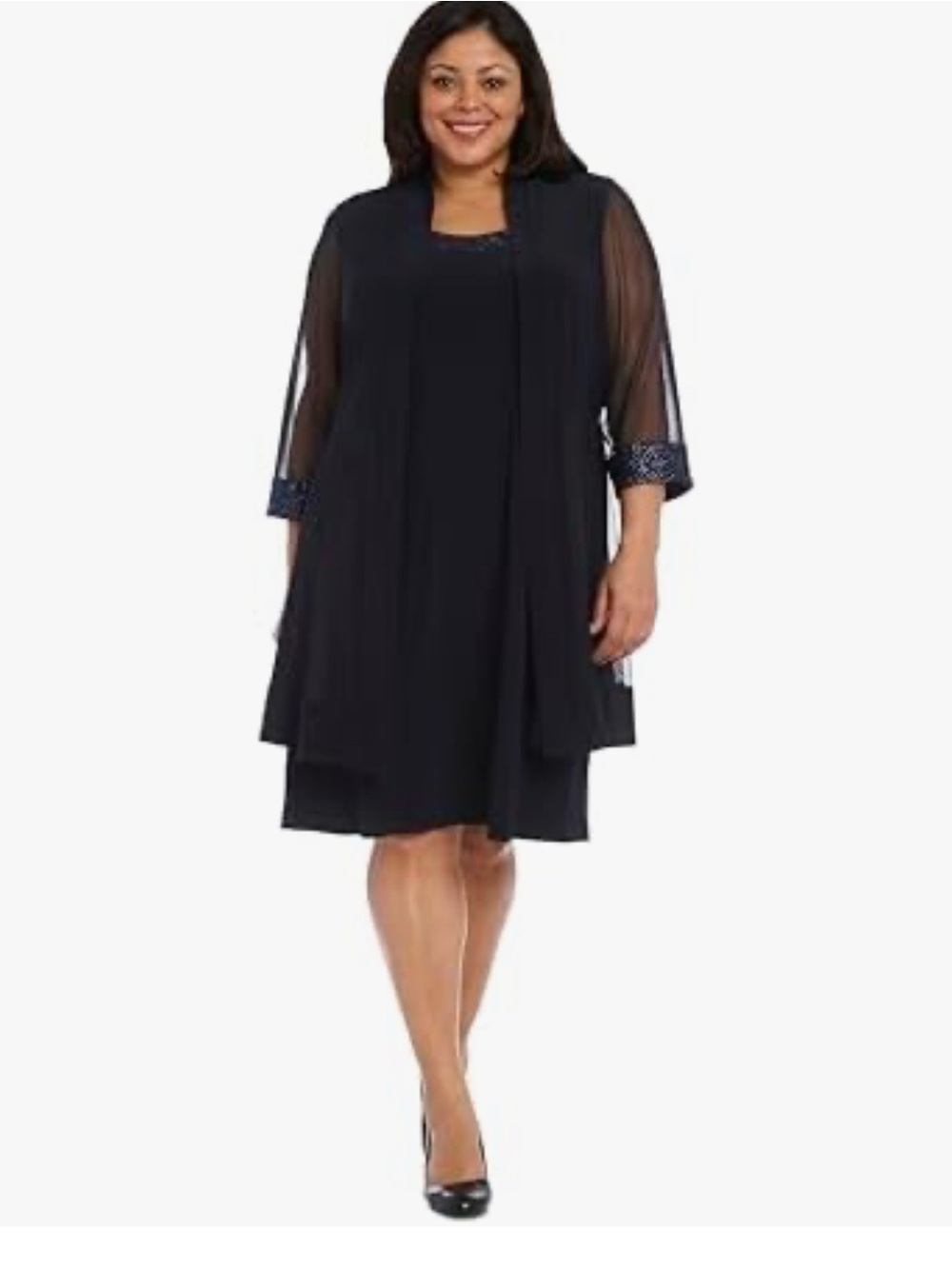 Plus Size Navy R&M Richards 2-pc. Panel Jacket & Dress Set